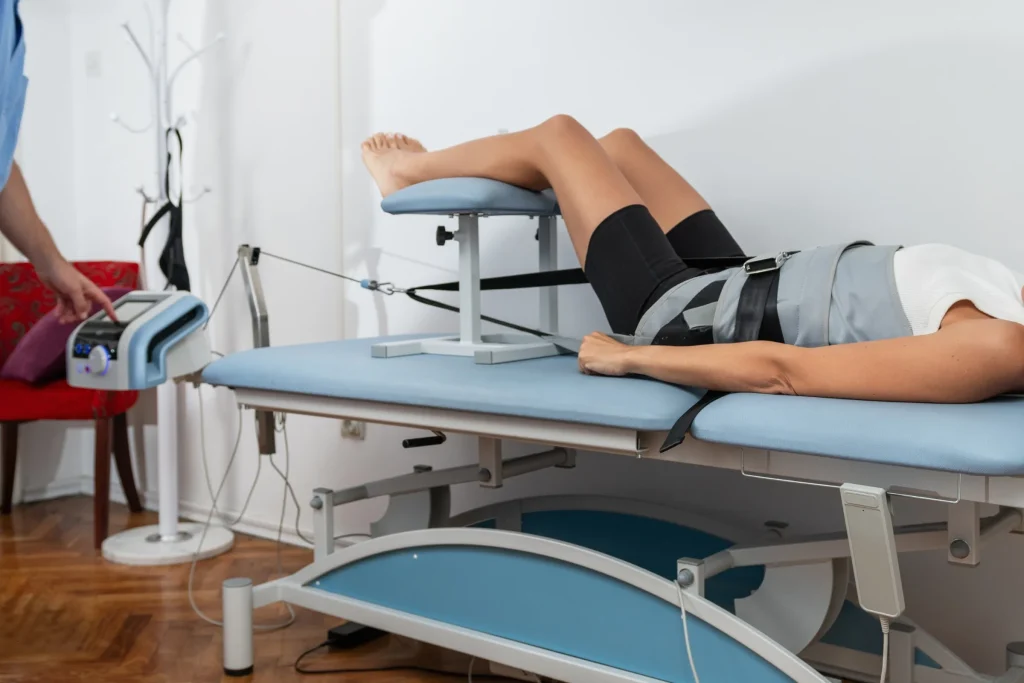 Patient lying on a decompression table