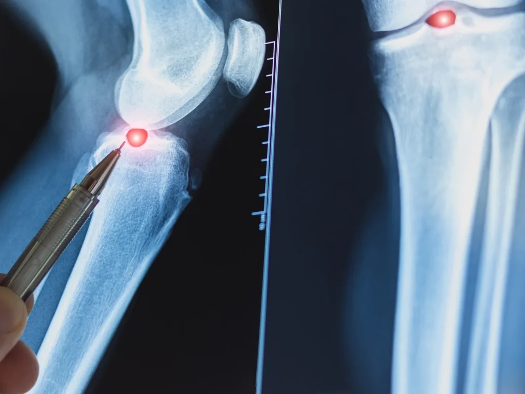 Knee X-ray showing the joint space
